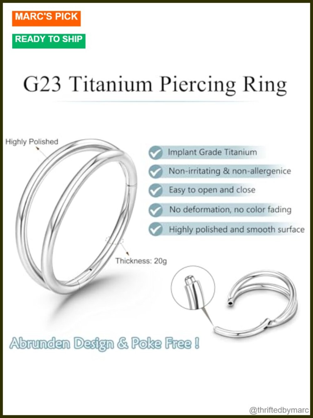 Titanium Double Hoop Nose Ring 20G 18G Hypoallergenic Piercing Jewelry 6-9mm - Picture 4 of 6